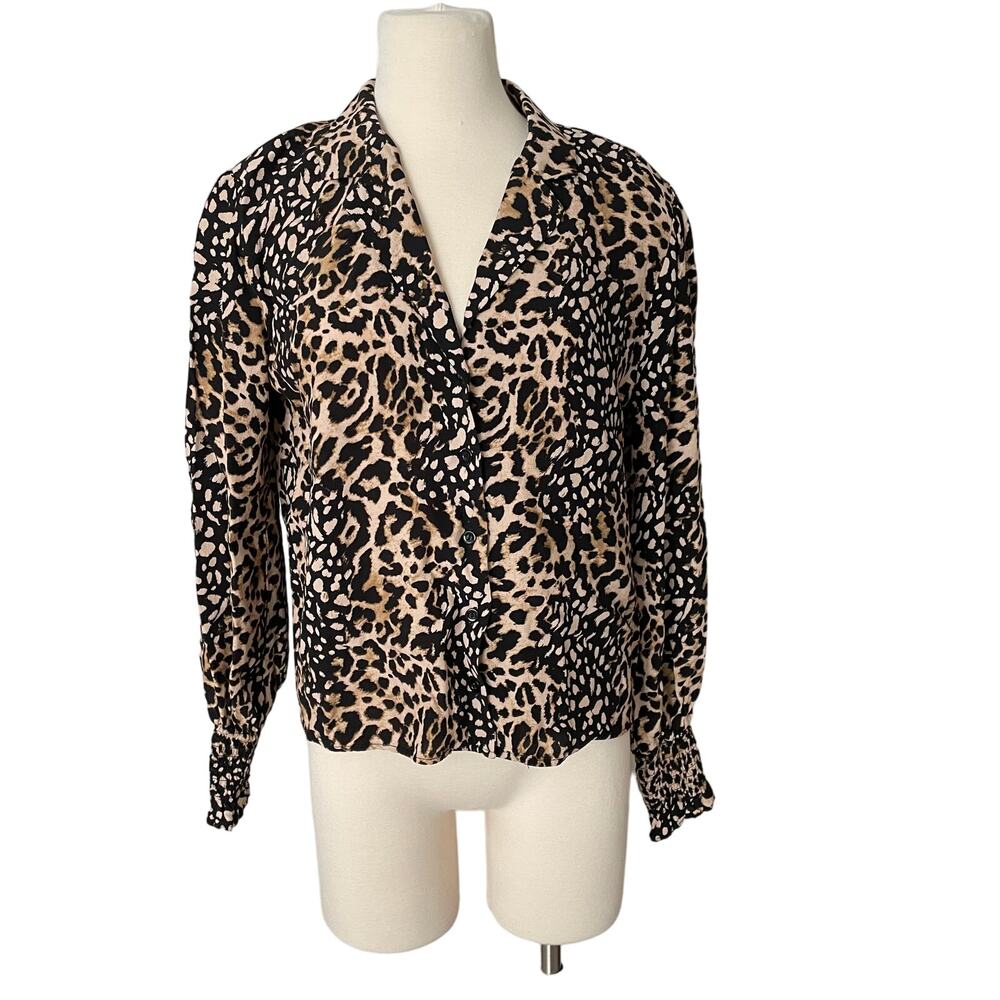 Top‎ Shop Leopard Animal Print Button Front Blouse Size 8
